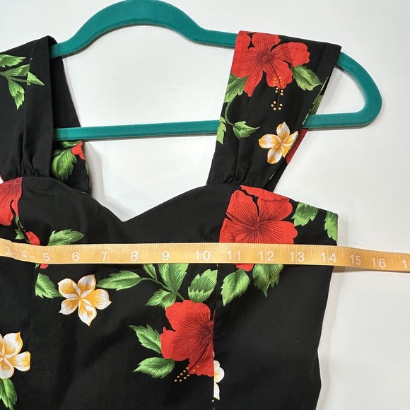 Royal Hawaiian Creations Vintage Black Red Floral Dress MED Sweetheart Neckline - Picture 10 of 14